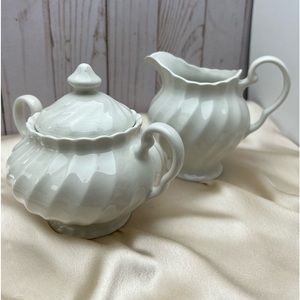 Johnson Brothers Regency Cream & Sugar White Swirl England Vintage Ironstone